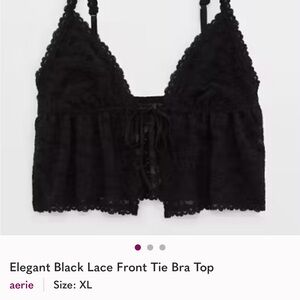 Aerie Black Lace Bra Top with Tie Detail